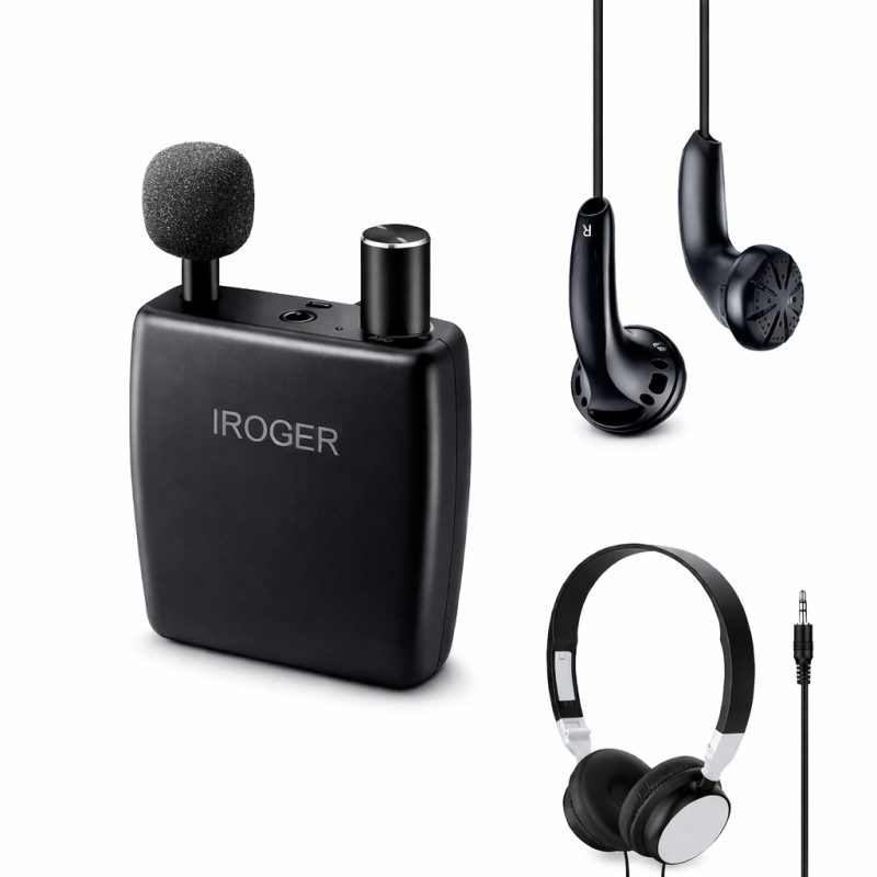 iRoger Hearing Amplifier – Rechargeable, with Earbuds, Headphone, Directional Microphone